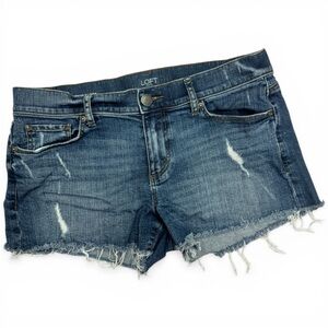LOFT Frayed Hem Blue Denim Shorts